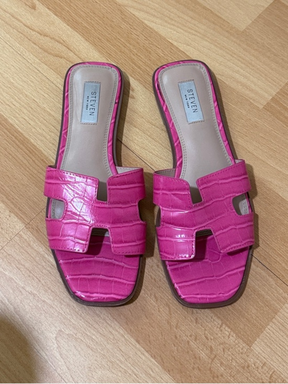 Steven by Steve Madden Hot Pink Croc-Embossed Slide Sandals